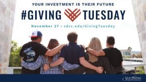San Diego Christian College Giving Tuesday banner ad featuring students arm in arm