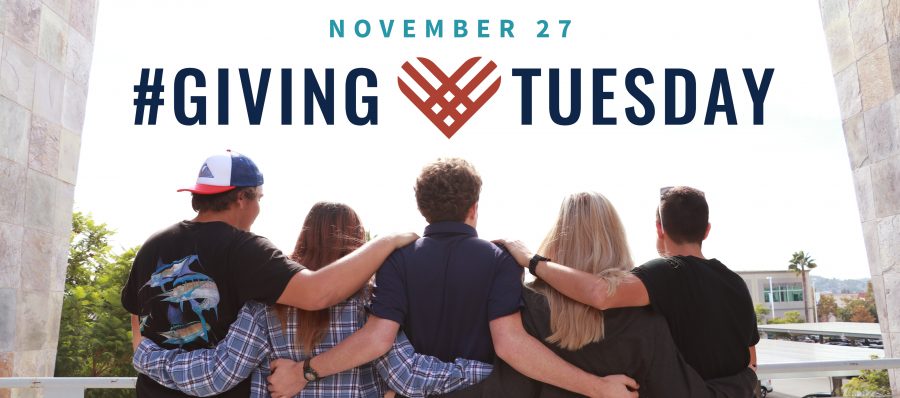 San Diego Christian College Giving Tuesday banner ad featuring students arm in arm