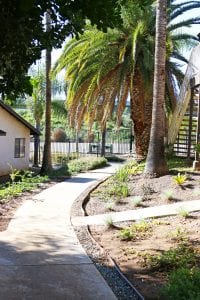San Diego Christian College resident apartments pathway with lovely landscaping