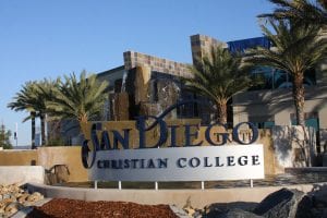 San Diego Christian College fountain Signage